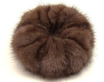 marrone -scrunchie in vera pelliccia di visone, elastici per capelli, supporto per coda di cavallo