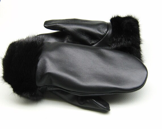 leather and fur mittens