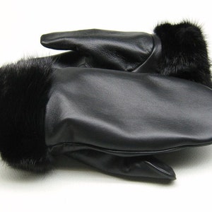 new real Mink fur -genuine Napa leather warm winter mittens gloves M