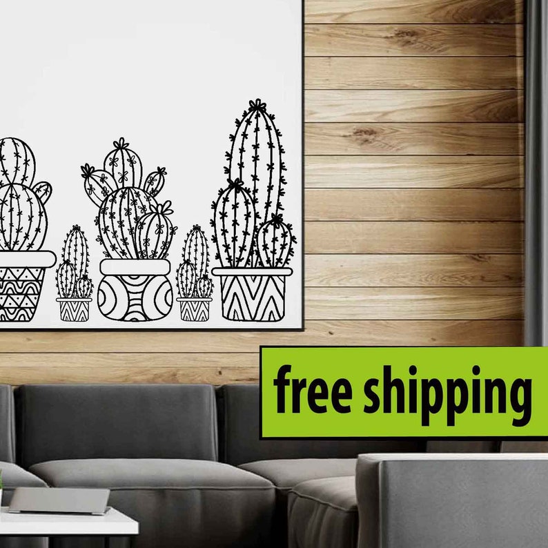 cactus set 5 pieces wall sticker cactus wall decal window | etsy