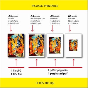 Picasso printable A4 Les Demoiselles dAvignon colorful. Pablo Picasso poster A4 instant download. Pdf poster printable. Picasso painting image 2