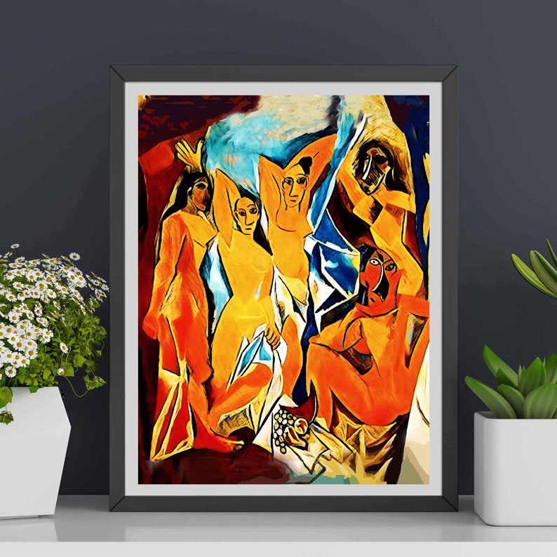 Picasso printable A4 Les Demoiselles dAvignon colorful. Pablo Picasso poster A4 instant download. Pdf poster printable. Picasso painting image 10