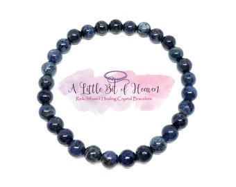 Dumortierite Reiki Infused Crystal Stretch Bracelet | 6mm Beads | Keeps Parents Calm & Patient | Headaches | Stamina