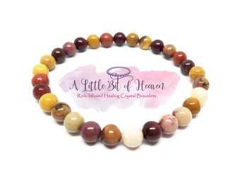 Mookaite Reiki Infused Crystal Stretch Bracelet | 6mm Beads | Nurturing | Grounding | Shielding | Wholeness | Growth