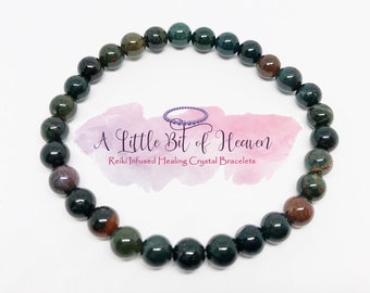 Bloodstone Reiki Infused Crystal Stretch Bracelet | 6mm Beads | Abundance