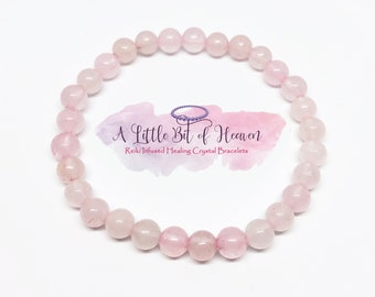Rose Quartz Reiki Infused Crystal Stretch Bracelet | 6mm Beads | Self-Love | Friendship | Kindness | Caring