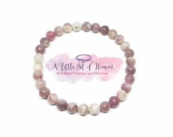 Pink Tourmaline | Lilac Jasper | Reiki Infused Crystal Stretch Bracelet | 6mm 8mm Beads | Strength | Emotional Healing | Brings Joy
