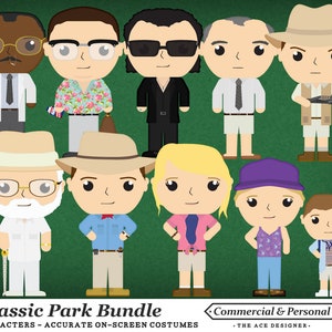 Jurassic Park Clipart Bundle Movie Characters PNG Commercial Use Cartoon Sublimation Digital Clip Art