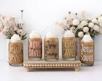 JESUS SAVES Soda Glass