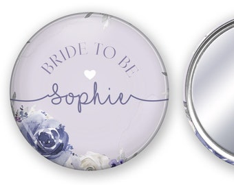 Personalised Lilac Purple Floral Bridal Pocket Mirror - Bride, Bridesmaid, Mother Of The Bride Groom,  Engagement Gift