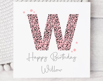 Personalised Leopard Print Initial Alphabet Birthday Greetings Card