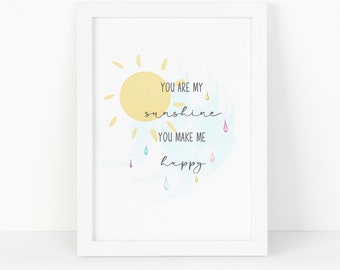 You Are My Sunshine Print - Nursery Print - Bedroom Decor - New Baby Gift