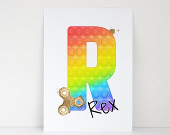 Personalised Rainbow Pop It Fidget Alphabet Initial Print - Personalised Initial Pop It Print - Kids Bedroom Decor - Childs Room