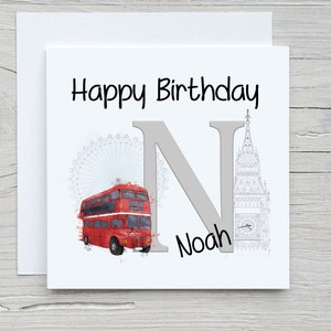 Personalised London Theme Initial Happy Birthday Card