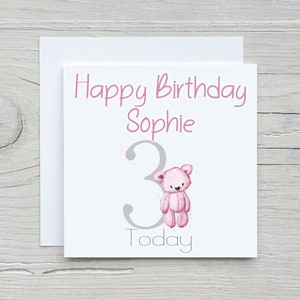 Personalised Teddy Bear Number Age Birthday Card Choose From Pink Bear, Blue Bear Or Brown Bear image 3