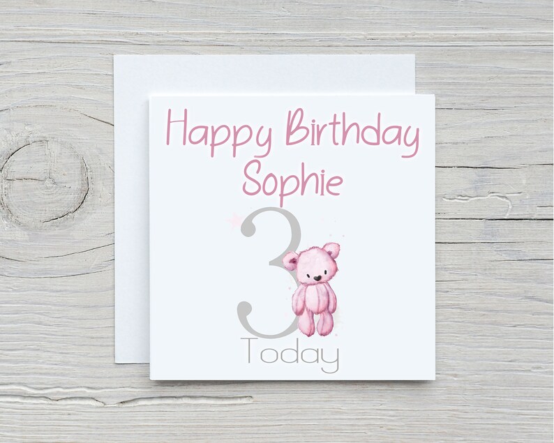Personalised Teddy Bear Number Age Birthday Card Choose From Pink Bear, Blue Bear Or Brown Bear image 3