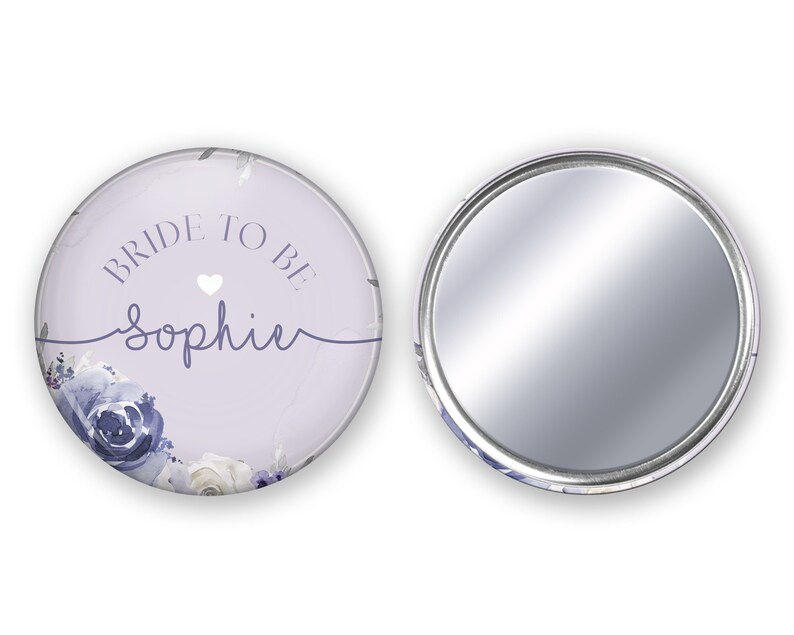 Personalised Lilac Purple Floral Bridal Pocket Mirror Bride, Bridesmaid, Mother Of The Bride Groom, Engagement Gift image 1