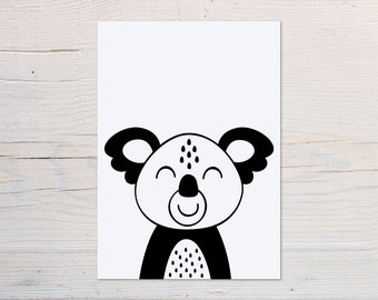 Monochrome Animal Print - Black & White Print - Choose From Bear, Deer, Fox, Koala, Lion, Monkey, Sloth, Tiger Or Zebra