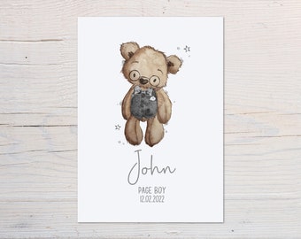 Personalised Thank You For Being Our Flower Girl Page Boy Teddy Bear Art Print