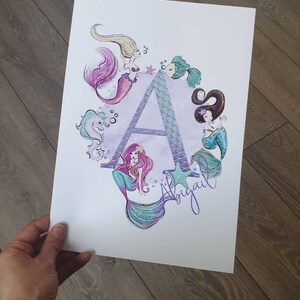 Personalised Mermaid Print Personalised Initial Print Under The Sea Girl's Print Purple Theme Print Kids Bedroom Decor Childs Room image 4