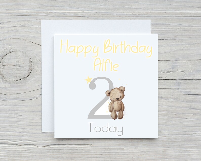 Personalised Teddy Bear Number Age Birthday Card Choose From Pink Bear, Blue Bear Or Brown Bear image 2