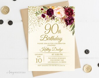 90th birthday invitations etsy