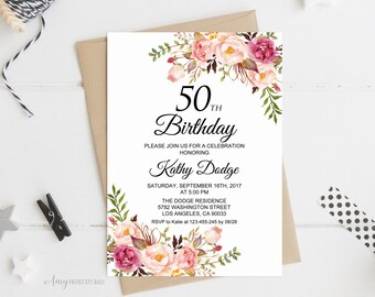 50th birthday invitation for women etsy