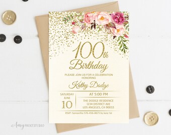 100th birthday invitations etsy