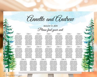 Editable Printable File Seating Chart Template Instant Download WI248 Rustic Trees Wedding Seating Chart