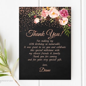 Carte de remerciement, carte de remerciement florale d'anniversaire pour femmes, tableau d'anniversaire, personnalisé, fichier numérique, #W89