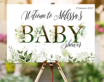 Welcome Baby Shower Sign, Greenery Welcome sign Printable, Baby Shower Welcome Sign, Floral Welcome Sign, PERSONALIZED, Digital file, #A88