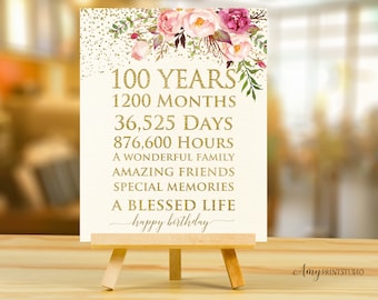 100th Birthday Party Decoration, Floral Table Decor, Floral Women Birthday and Party Decoration, Instant Download, Digital file, #W56