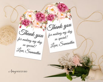 Floral Birthday Favor Tags, Floral Birthday Invite, Tag Floral Invitation, PERSONALIZED, Digital file, #W02