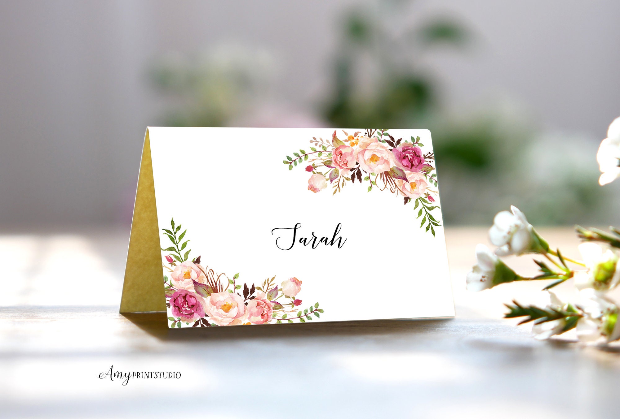 Tischkarten zum Geburtstag, Blumen / Geburtstag, Tischkarten zum Ausdrucken, Digitale Datei, W01