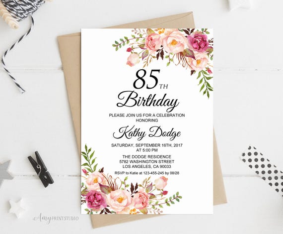 85th Birthday Invitation Floral Women Birthday Invitation Etsy 85th-birthday-invitation-floral-women-birthday-invitation-etsy