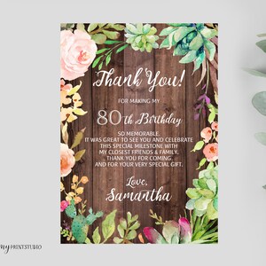 Danksagungskarte, Blumen Frauen Geburtstag Dankeskarte, Holz Geburtstag, PERSONALISIERT, Digitale Datei, #W20