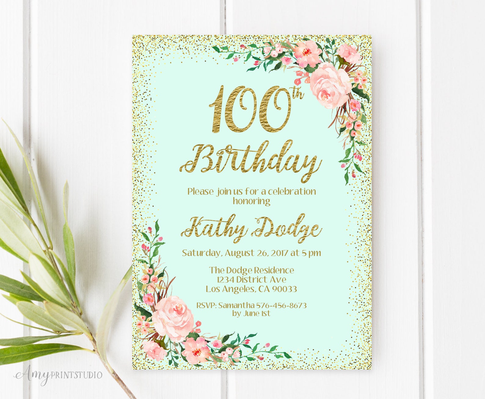 100th-birthday-invitation-floral-birthday-invitation-any-age-etsy-uk