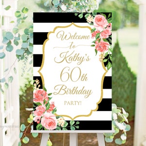 Welcome Birthday Sign, Welcome sign Printable, Birthday Welcome Sign, Floral Welcome Sign, Any Age, PERSONALIZED, Digital file, #W132