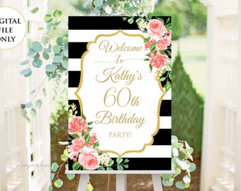 Welcome Birthday Sign, Welcome sign Printable, Birthday Welcome Sign, Floral Welcome Sign, Any Age, PERSONALIZED, Digital file, #W132
