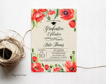 Graduation Invitation, Graduation Party Invite, Floral Graduation Invitation, PERSONALIZED, Digital file, #G21