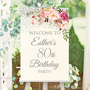 Welcome Birthday Sign, Welcome sign Printable, Birthday Welcome Sign, Floral Welcome Sign, Any Age, PERSONALIZED, Digital file, #W55