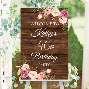 Welcome Birthday Sign, Welcome sign Printable, Birthday Welcome Sign, Floral Welcome Sign, Any Age, PERSONALIZED, Digital file, #W03