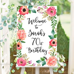 Welcome Birthday Sign, Welcome sign Printable, Garden Birthday Welcome Sign, Floral Welcome Sign, Any Age, PERSONALIZED, Digital file, #W40