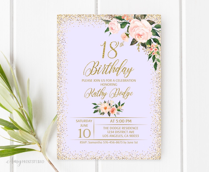 18th Birthday Invitation Floral Birthday Invitation Any Age Etsy