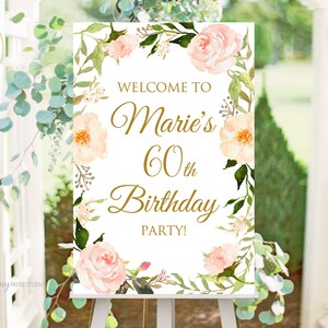 Welcome Birthday Sign, Welcome sign Printable, Birthday Welcome Sign, Floral Welcome Sign, Any Age, PERSONALIZED, Digital file, #W33