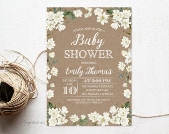 Baby Shower Invitation, Rustic Baby Shower Invitations, Baby's Breath Invitation, PERSONALIZED, Digital file, #A43