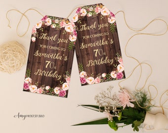 Floral Birthday Favor Tags, Floral Birthday Invite, Floral Wood Invitation, PERSONALIZED, Digital file, #W25