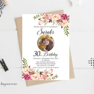 30th Birthday Invitation, Women Birthday Invitation, Any Age Women Birthday Invite, PERSONALIZED, Digital file, #W01