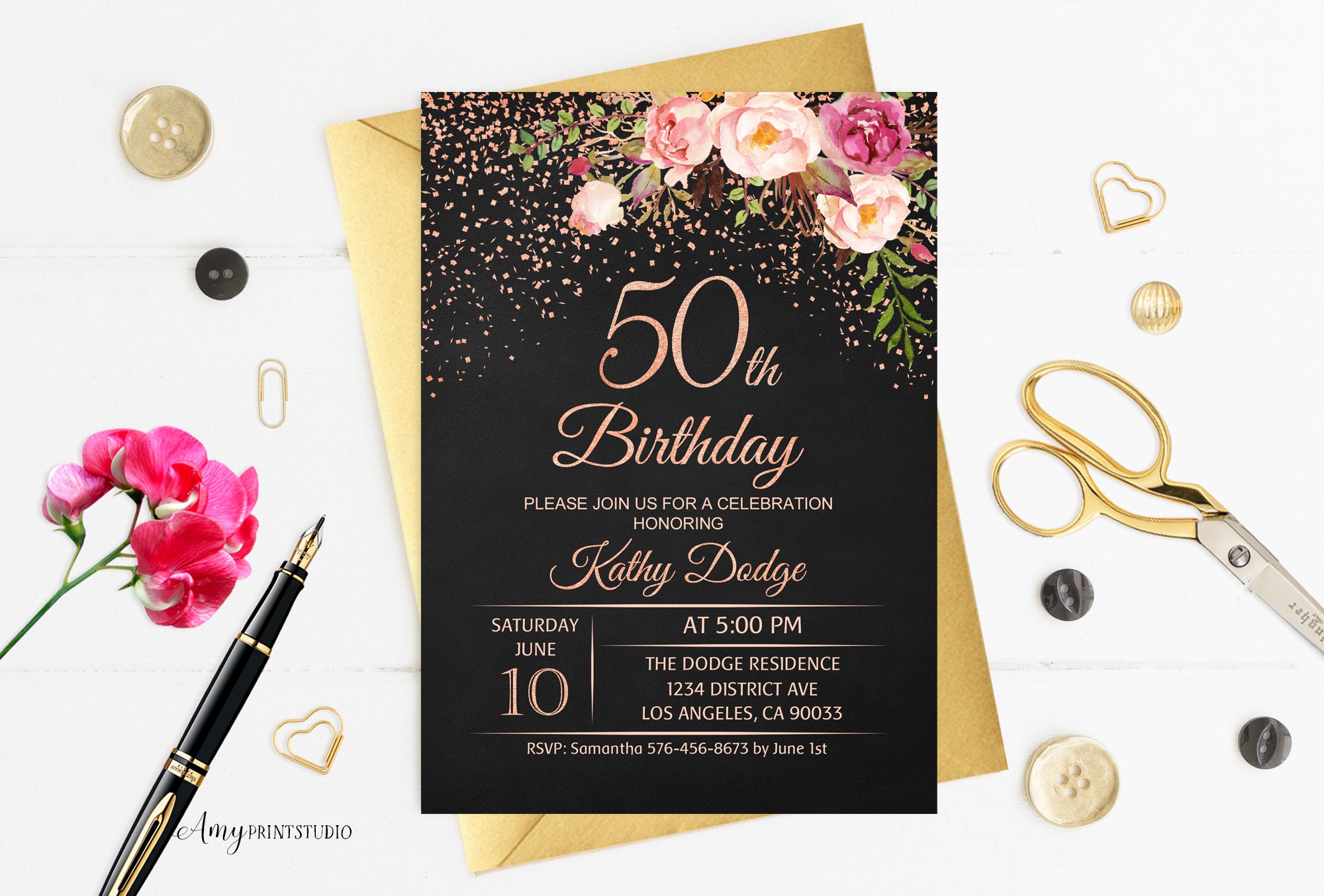 50th Birthday Invitation Floral Women Birthday Invitation - Etsy