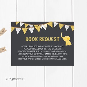 Breng een boek mee in plaats van een kaart, boekaanvraag, grijze babyshower, gele olifant, INSTANT DOWNLOAD, digitaal bestand, #A23